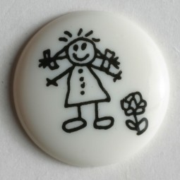 Kinderknopf Strichmännchen - WEISS - Größe: 15mm
