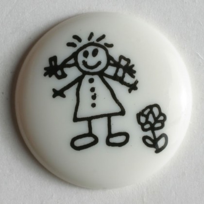Kinderknopf Strichmännchen - WEISS - Größe: 15mm