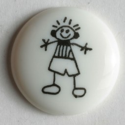 Kinderknopf Strichmännchen - WEISS - Größe: 15mm