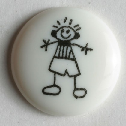 Kinderknopf Strichmännchen - WEISS - Größe: 15mm