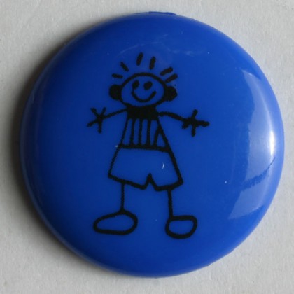 Kinderknopf Strichmännchen - BLAU - Größe: 15mm
