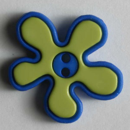 Kinderknopf Blume - BLAU/ LINDGRÜN - Größe: 20mm